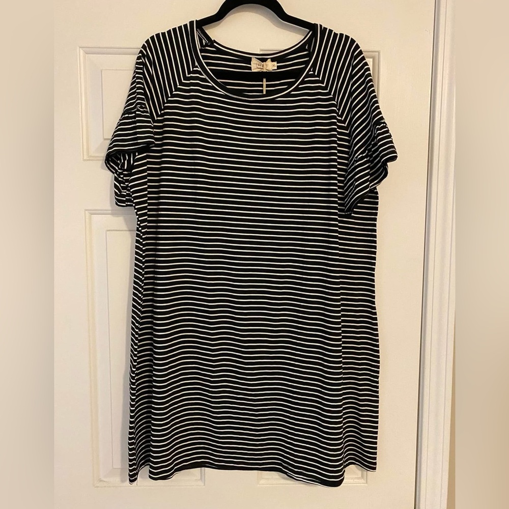Black Striped Dress with flutter sleeves